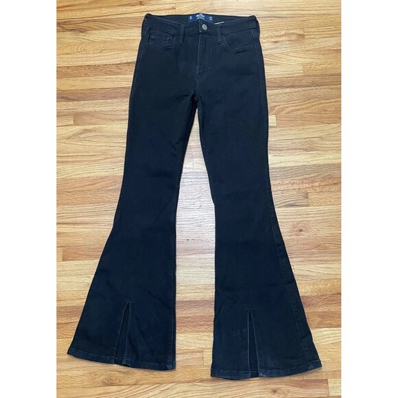 Hollister Denim - Hollister Women's Jeans Flared Denim Front Slit Hem High-Rise Cotton 26x29 Black